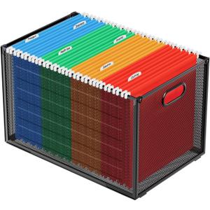 MaxGear Mesh Hanging File Organizer Box, Metal Storage Crate for Letter/Legal Size Files, with Handles for Office, Pantry, Clothes, and Bath