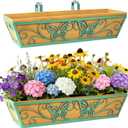 2 Pack 24 Inch Window Boxes Planter Railing Planters Box with Adjustable Brackets for Porch Deck Balcony Hanging Butterfly Decorative Flower Baskets & Non-Woven Fabric Liner for Outdoor Plants - Green