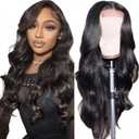 Natural Black Wig Body Wave HD Lace Front Wigs 4x4 Inch Brazilian Virgin Human Hair Pre Plucked 180% Density Glueless Wear For Women 34 Inch