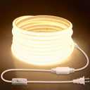 10FT Outdoor COB LED Strip Lights Waterproof with Switch Plug in AC 110V-120V LED Rope Light Warm White IP65 3M 3000K Super Bright High Density LED Tape Light Indoor for Garden Decor