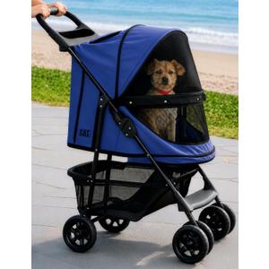 Pet Gear No-Zip Happy Trails Pet Stroller for Cats/Dogs, Zipperless Entry, Easy Fold with Removable Liner, Storage Basket + Cup Holder, Caribbean Blue