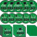 Graduation Party Plates and Napkins Gatherfun 2026 Graduation Party Supplies Green Disposable Paper Plates Luncheon Napkins Cocktail Napkins for Congrats Grad Party Decorations, Serve 50