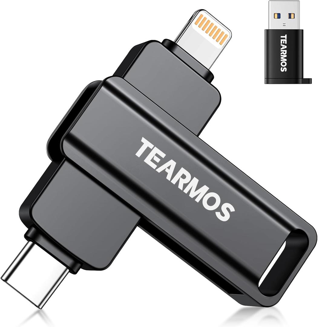 TEARMOS 512GB Flash Drive Intended for iPhone iPad, Memory Stick Storage for Photos and Videos Backup, Compatible with iPhone iPad Android PC, Plug and Play, No Application Required (Metal Gray)