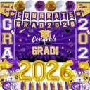 Ouddy Life Graduation Decorations Class of 2026 Purple and Gold Graduation Decoration 61Pcs with Congrats Grad Backdrop Banner Porch Sign Balloons for Graduation Party Supplies College Campus Decor