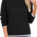 LYANER Women's Color Block Crew Neck Long Sleeve Loose Fit Casual Pullover Sweaters (L)