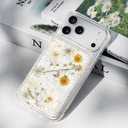 for iPhone 17 Pro Max Clear Case Boasting Pressed Natural Flowers Pattern, Cute Glitter White Floral Pattern Slim Soft TPU Protective Women Girl's Phone Cover 6.9Inch, Gold Foil White Phoenix Tail