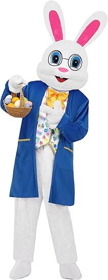 SOMSOC 7 Pieces Easter Bunny Costume Adult Bunny Suit White Rabbit Costume One Piece Suit Waistcoat Shoes Bowtie for Adults, XXL