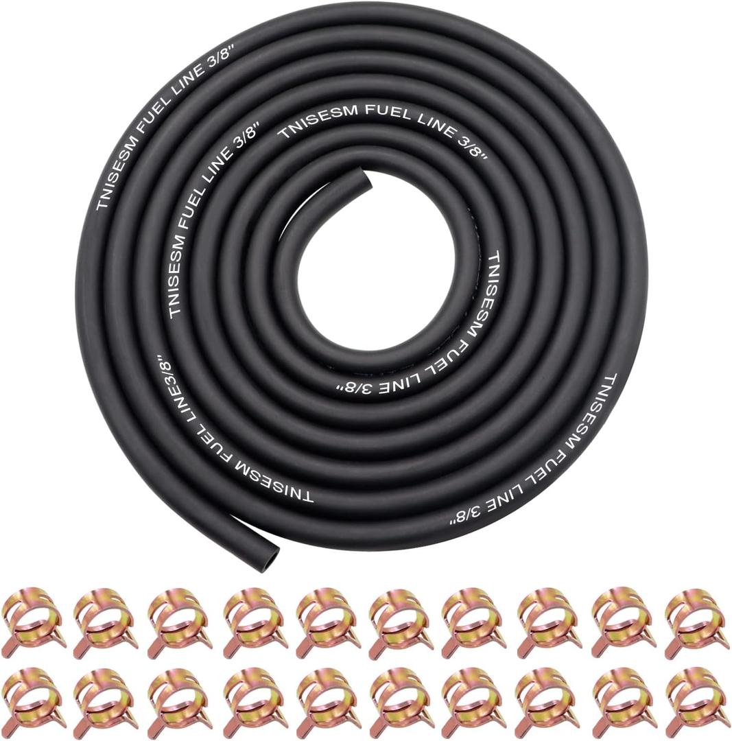 Tnisesm 6.6ft 3/8 Inch Fuel Line Hose with 20 Clamps, Rubber Fuel Line for Lawn Mower Dirt Bike ATV Generator Small Engines, 3/8" ID Fuel Hose for Briggs & Stratton Kohler Kawasaki