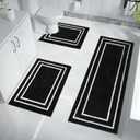 Uphome 3-Piece Black Bathroom Mat Set, Non-Slip, Machine Washable, Soft Shaggy Microfiber Absorbent Bath Mat Set with U Shaped Toilet Mat for Tub, Shower (18 x 25 + 18 x 47 + U-Shape 20 x 24 inch)