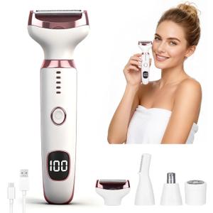 Beanify Wet & Dry Electric Razor for Women Men,4 in 1 Rechargeable Led Display Electric Shaver and Facial Hair Remover, Painless Ladies Body Razors for Nose Face Body Leg Bikini Arm Hair (Multicolor)