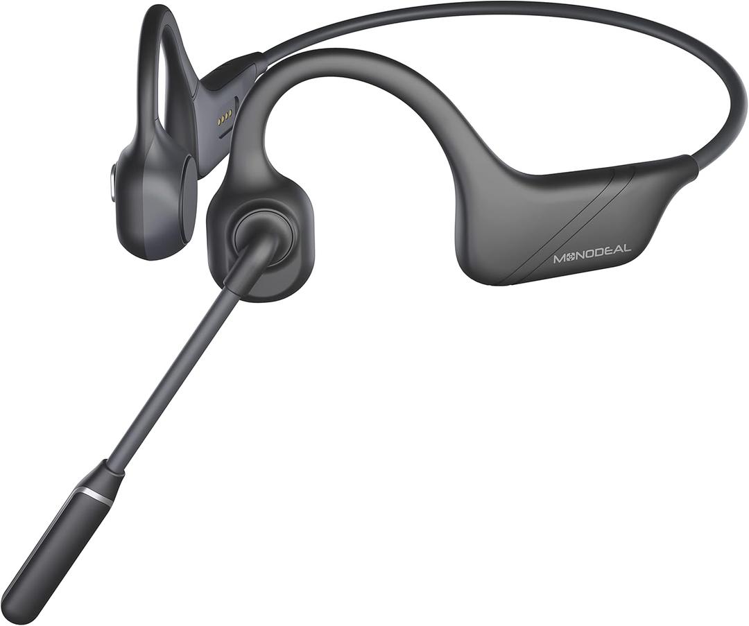 Bone Conduction Headphones with Mic, Bluetooth 5.3, Open-Ear Headphones with Noise-Canceling Rotated Boom Microphone, Wireless Headset Sweatproof Earphones for Working, Running, Driving(Black)
