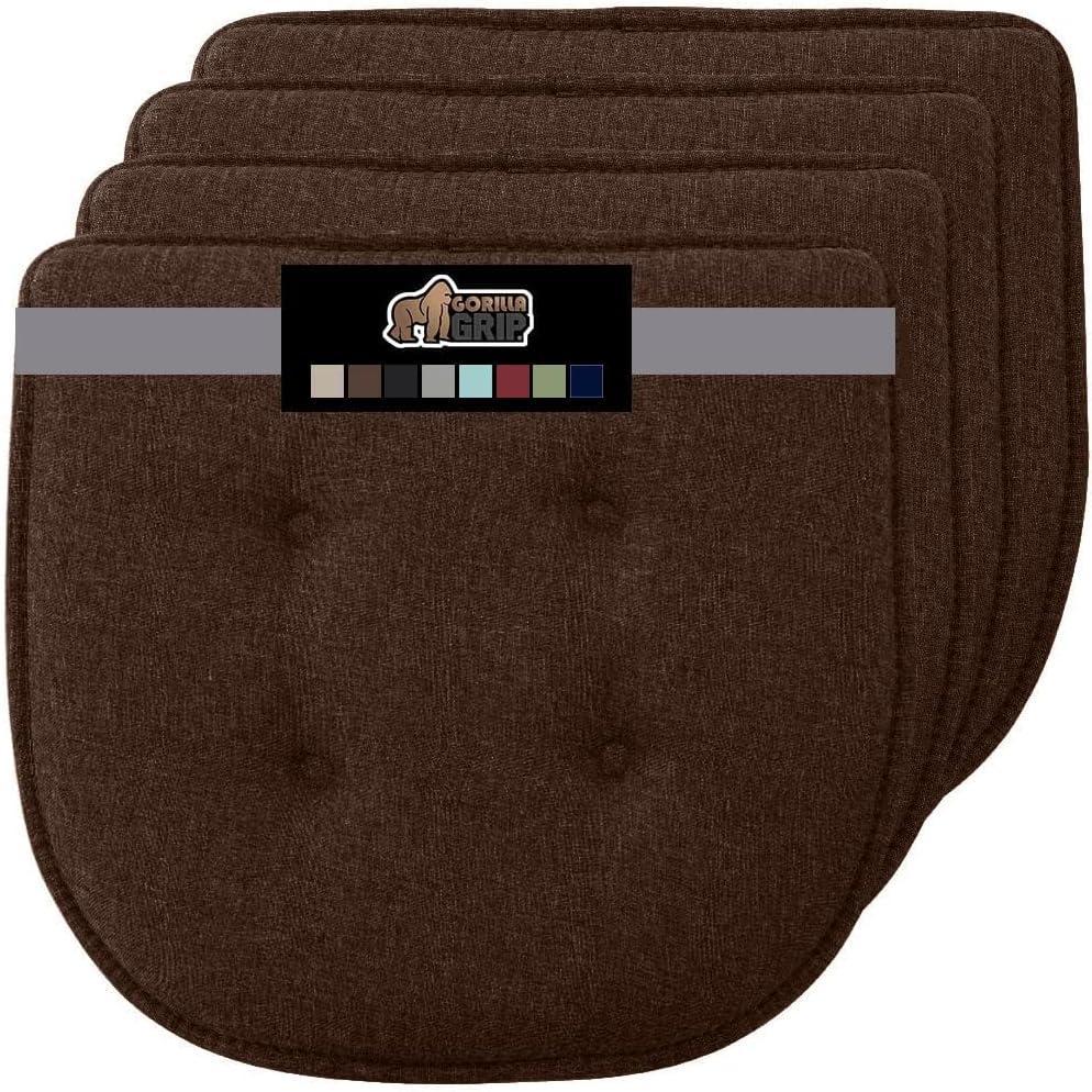 GORILLA GRIP Slip Resistant Tufted Chair Cushions, No Ties Required, Memory Foam Pads for Dining Room Kitchen Table, Office, Rocking Chairs, Plush Seat Cushion Pad, Home Decor, Set of 4, 16x17, Brown