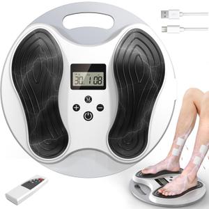 Foot Massager for Neuropathy, EMS Foot Stimulator for Circulation and Pain Relief, Electric Feet Calf Massager with 4 TENS Unit Muscle Stimulator Pads, Transcutaneous Electrical Nerve Stimulator (White)