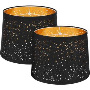 ALUCSET Drum Large Lampshades Set of 2, Stars Hollow Black Lamp Shade 13" Top X 15" Bottom X 11" High, Lamp Shades for Living Room Home Decor, Assembly Required Spider Fitter (131511")