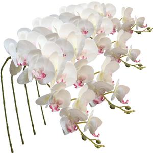 FagusHome 9 Heads Artificial Phalaenopsis Flowers 4 Pcs Artificial Orchid Flowers 42 inch Stem Plants for Home Dcor (Red-White)