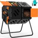 45 Gallon (170L) Compost Tumbler Outdoor, Dual Chamber Compost Bin with 360 Rotating Design, Adjustable Vents, Easy Assembly, Large Openings for Kitchen, Garden & Yard Waste