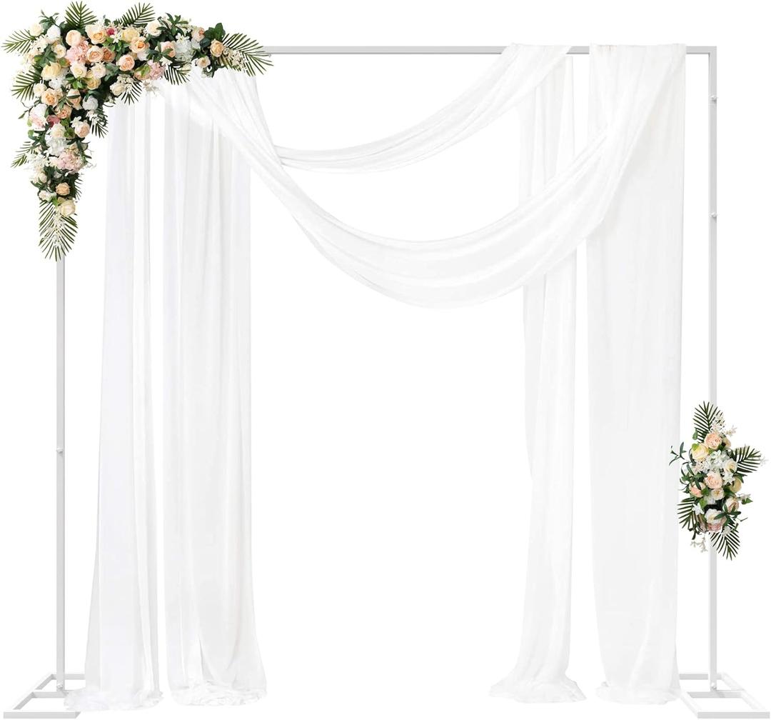 Fomcet 8FT x 8FT Backdrop Stand Heavy Duty with Base, White Portable Adjustable Pipe and Drape Backdrop Stand Kit, Square Metal Arch Party Frame for Wedding Birthday Parties Banquet Decorations
