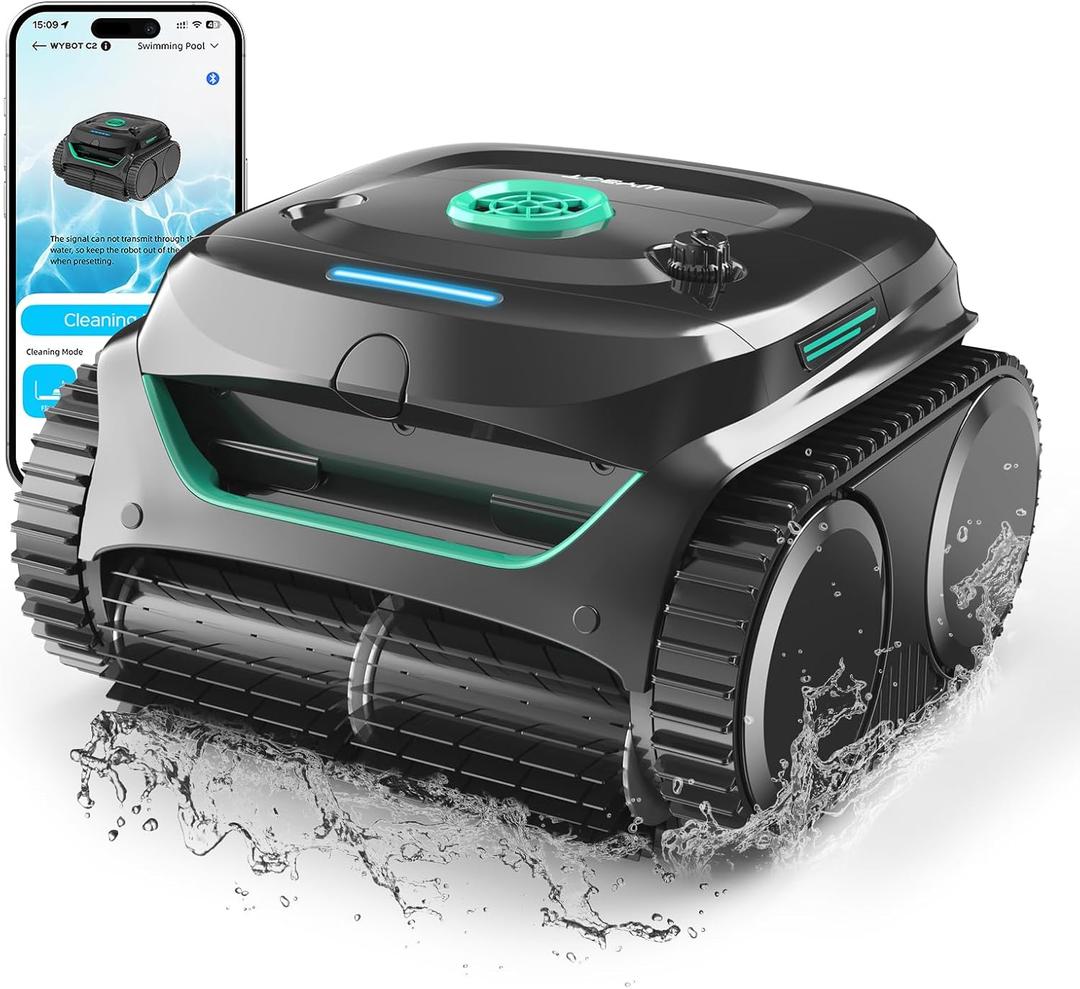 (2025 New) WYBOT C2 Cordless Robotic Pool Cleaner, up to 2152 Sq.ft, 180 mins, Pool Robot Vacuum for Inground Pools with Ultra-fine Filter, Triple-Motors, 7 Cleaning Modes, App Control (black&green)