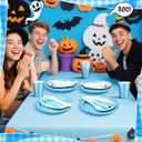 Yungyan 144 Pcs/24 Set Halloween Paper Plates and Napkins Boo Ghost Plates Blue Cups with Forks and Knife Halloween Party Tableware Set for Spooky Birthday Party Decoration Boo Baby Shower