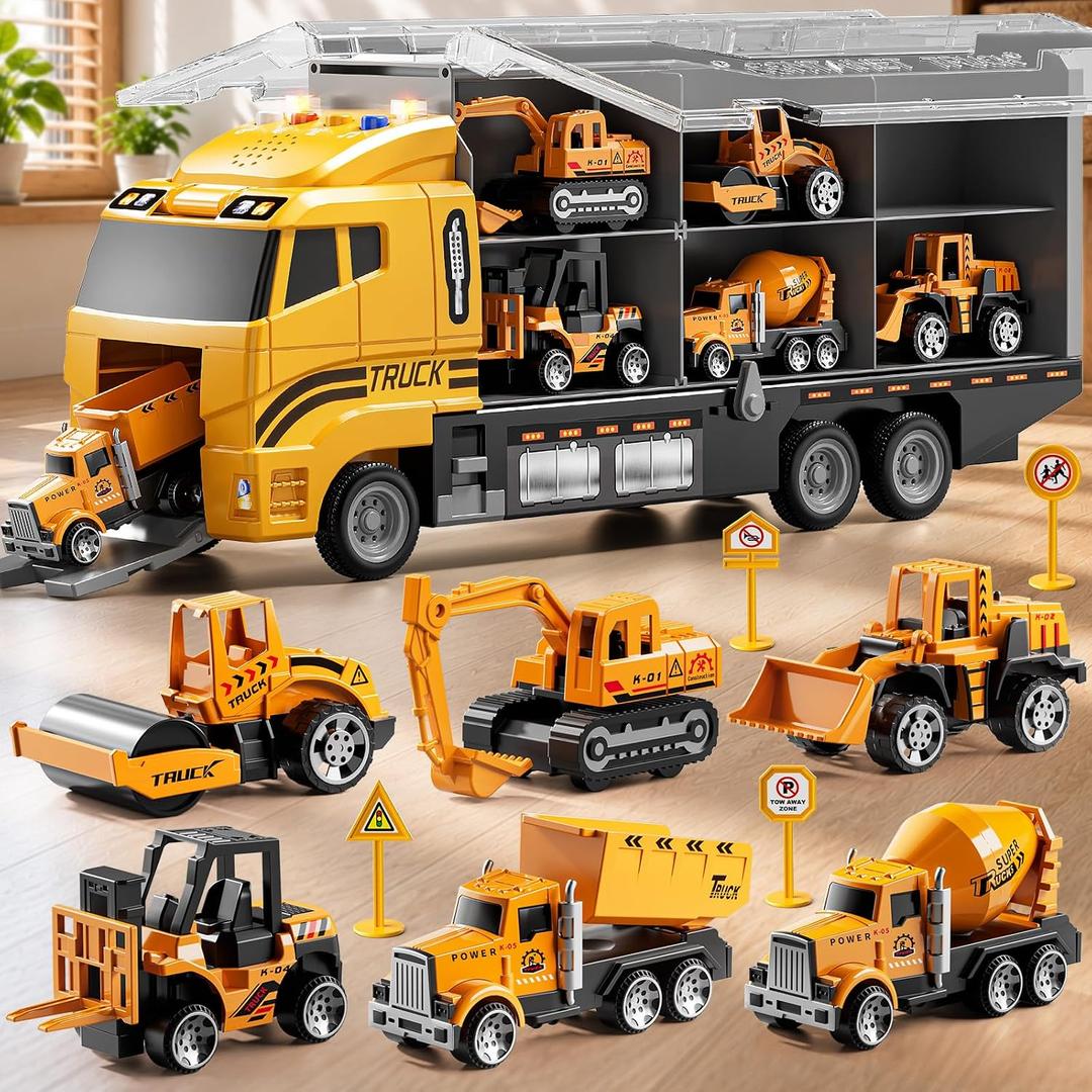 Carrier Truck Toddlers Toys for 3 4 5 6 7 Years Old Boys, Toy Truck Transport Car & Die-Cast Car and Play Mat, Construction Toys Birthday Gifts for Kids 3 4 5 6 7 8+ Years Old Boys Girls, Medium