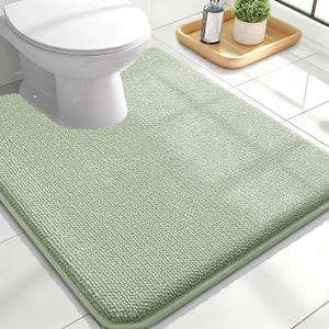 OLANLY Toilet Rugs U-Shaped 24x20, Extra Soft Absorbent Thick Memory Foam Contour Bathroom Rugs, Dry Quickly, Machine Washable, Non-Slip Toilet Bath Mat, Home Decor Accessories, Sage Green
