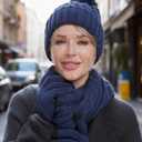 MissShorthair Womens Beanie Winter Hats 3 in 1 Knit Warm Hat Gloves and Scarf Set Women Scarves for Cold Weather (Blue)