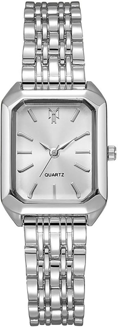 BESTKANG Watches for Women Wrist Watches Steel Strap Womens Watch Casual Fashion Simple Square Quartz Wristwatch (Silver-white1)
