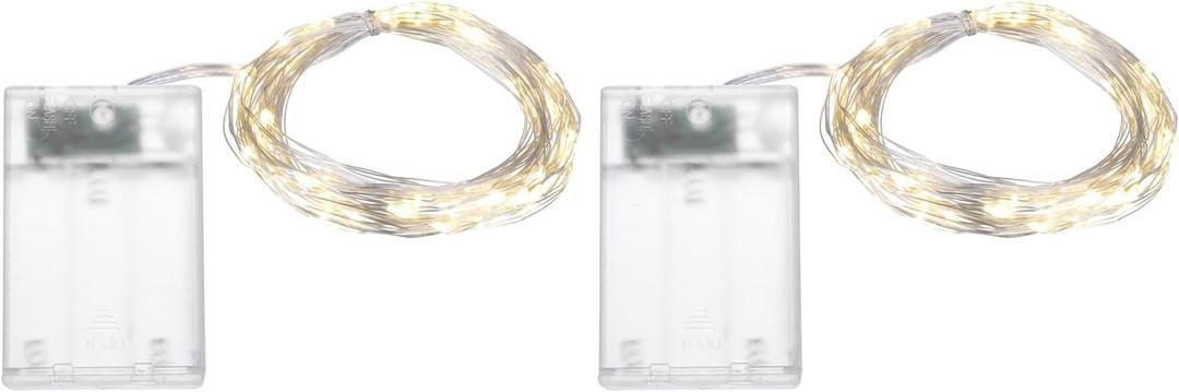 MECCANIXITY 2 Pack LED Fairy Lights Battery Operated 50 LEDs 16 Feet Warm White Light Mini Waterproof Copper Wire Twinkle Bulk Lights for DIY Home Wedding Christmas Party Decoration