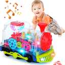 Light Up Train Toys for Toddler,Interactive Autism Sensory Toys with Colorful Moving Gears, Music and LED Light,Fun Crawling Infant Tummy Time Toys for Kids Boys Girls 6-12-18-36 Months Age 1 2 3 4 5