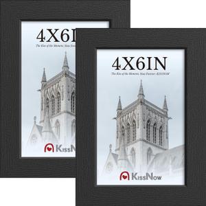 4x6 Picture Frame 2 Pack, Black Solid Wood Gallery Photo Frame, Wall Hanging or Tabletop Display