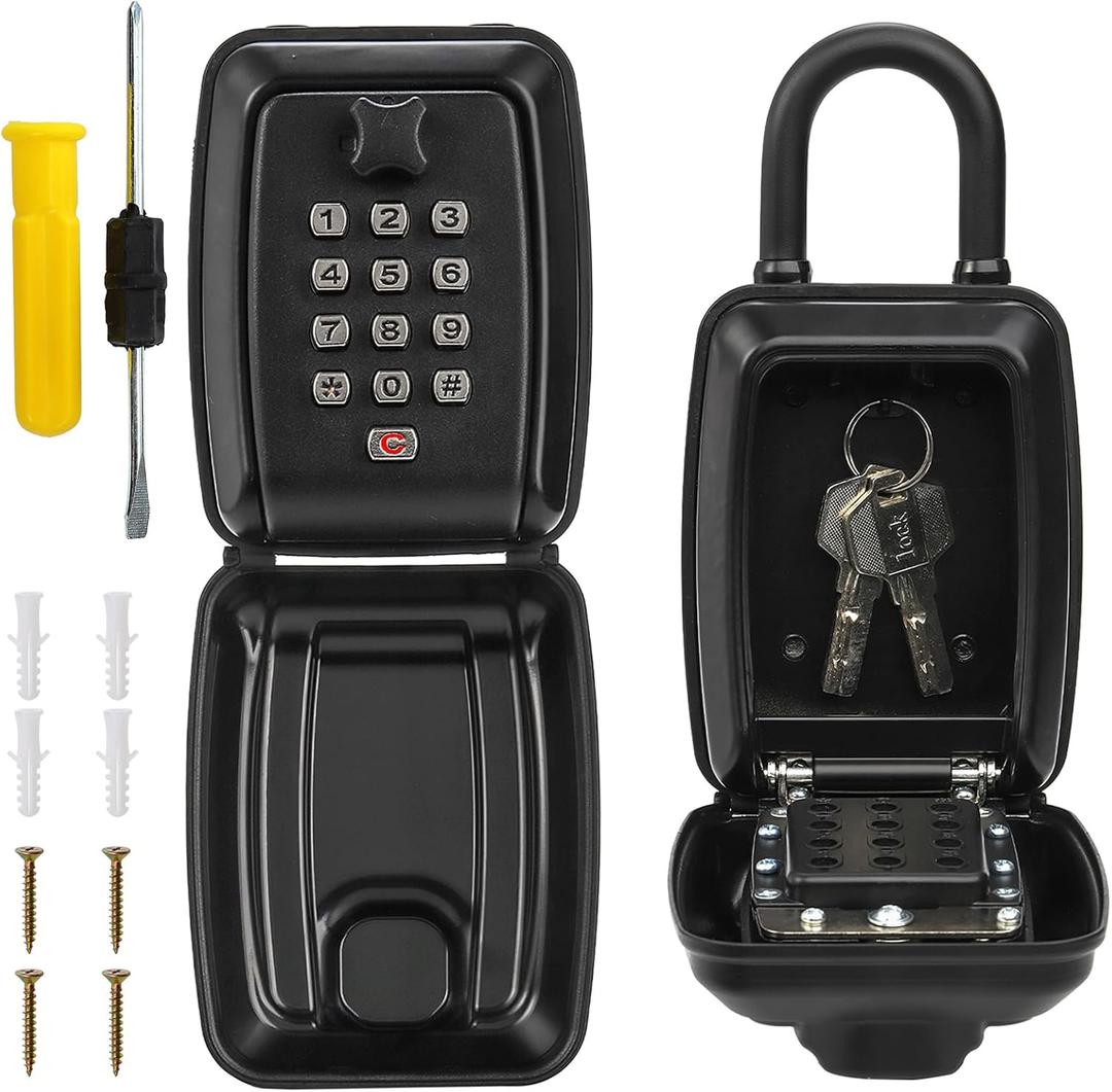 Cididu Key Lock Box for Outside, Waterproof Key Lockbox with 12-Digit Push Button Combination and Removable Shackle, Resettable Code Keys Safe Storage Box for Door Handle, House, Retail Store, Garage