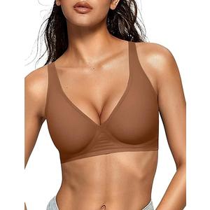 OEAK Womens Deep V Bras Wireless Comfortable Bra Supportive No Underwire Bras Tshirt Push Up Bralettes Plunge Seamless Bra (Medium)