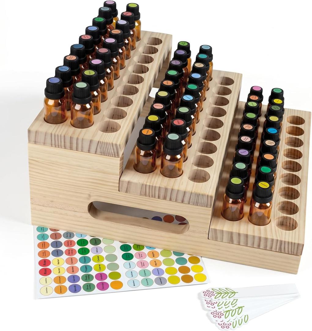 Essential Oil 72 Slots Storage Box Wooden Essential Oils Display Organizer Stand Holder for 15 ml Bottles Nail Polish Collection.