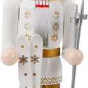 Joliyoou 15 inch Christmas Nutcracker, Wooden Nutcracker Skier Wearing A White Ski Suit, Traditional Hand-Painted Festive Decorations for Table, Mantel and Xmas Party
