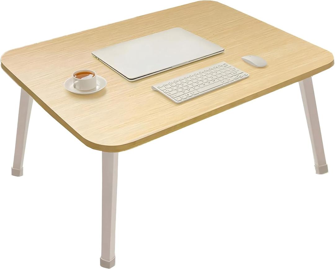 Foldable Laptop Desk for Bed, Bed Laptop Table, Foldable Portable Lap Bed Tray, 23.6 Inch Floor Table for Drawing, Reading and Writing, Oak