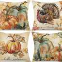 Fall Pumpkin Pillow Covers 20x20 Inch Set of 4 Watercolor Pumpkin Turkey Autumn Harvest Decorative Throw Pillow Cases Autumn Thanksgiving Quotes Holiday Outdoor Cushion Covers for Sofa