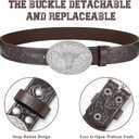 Western Cowboy Belt for Men Women Cowgirl Leather Belt for Jeans Bull Buckle Belt Floral-Engraved Mexican Belts (Black)