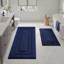 HOMEIDEAS 2 Pieces Large Bathroom Rug, Super Soft and Absorbent Long Rugs, Non Slip and Microfiber Bath Mat for Bathroom Decor (20"x47"+16" x 24", Navy Blue)