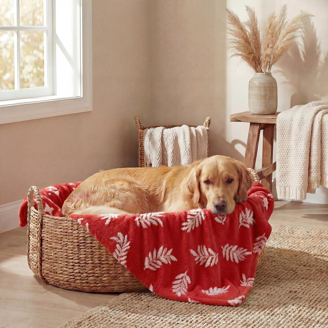 Horaldaily Pets Flannel Blanket, Red Leaves 3D Textured Soft Fuzzy Fluffy Plush Cozy Fleece Premium Blankets for Dog Cat Puppy Kitten Couch Protection, 20x30