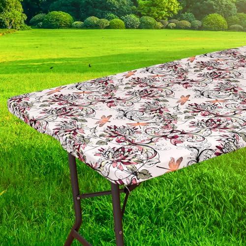 GOSTADY 1 Pack 5FT Waterproof Rectangle Picnic Table Cover Elastic Fitted Outdoor Tablecloths Printed Rectangular Vinyl Table Cloth for Dining, Camping, Picnic Party, Indoor & Outdoor 60"x30", 07