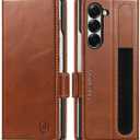 SHIELDON Wallet Case for Galaxy Z Fold6 2024, Genuine Leather Folio Case with S Pen Holder, Stand Function, RFID Blocking Card Slot Shock-Absorbent Compatible with Galaxy Z Fold 6 5G - Retro Brown
