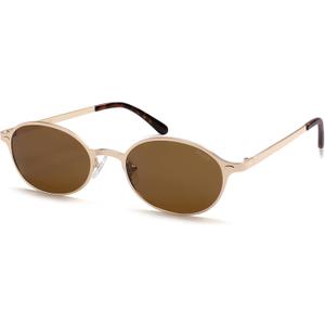 SOJOS Small Retro Oval Polarized Sunglasses Womens Mens, 80s 90s Chic Trendy Round Metal Frame Sunnies SJ1260, Shiny Gold/Brown