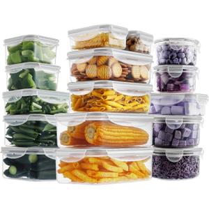 HOMBERKING 32 Pieces Food Storage Containers Set with Snap Lids (16 Lids + 16 Containers), Meal Prep Airtight Plastic Containers, BPA-Free Lunch Containers for Kitchen Organization, Pantry, Home, Grey