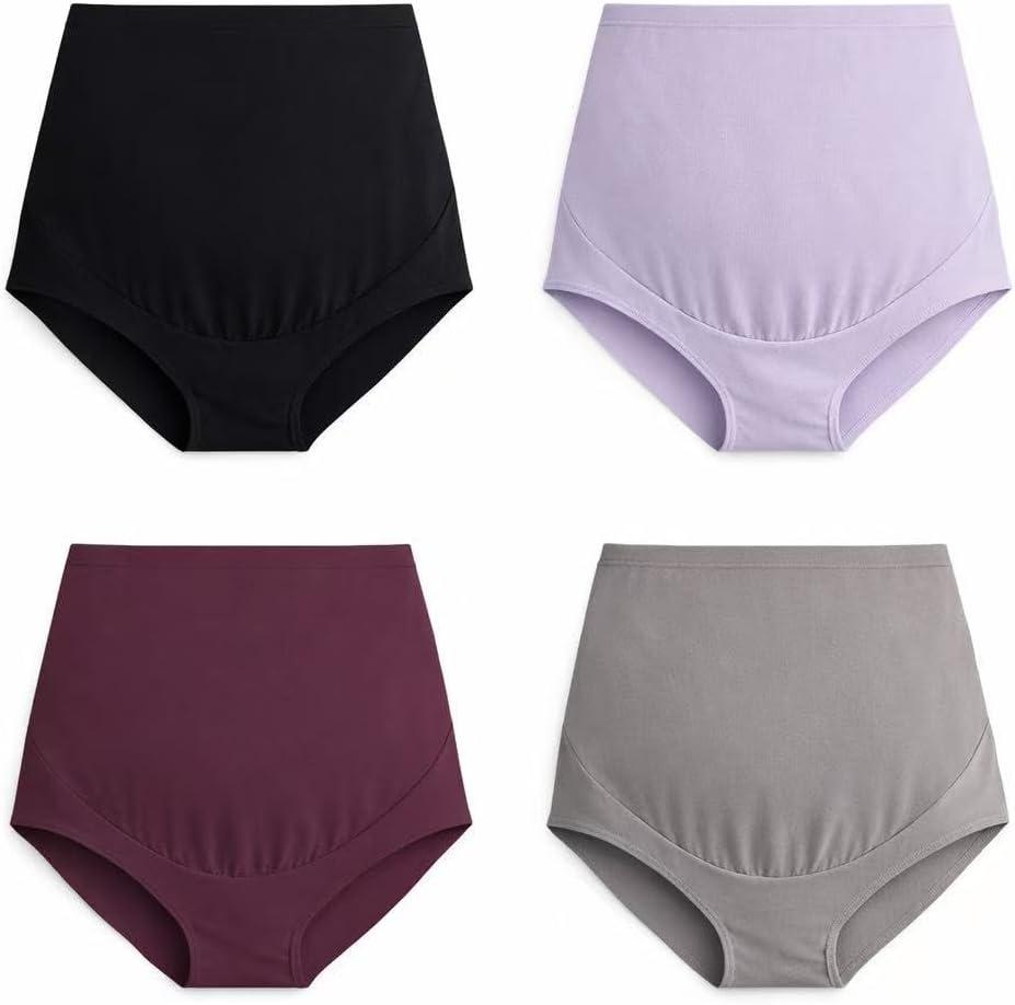 Mama Cotton Women's Over The Bump Maternity Briefs, High Waist, Cotton, Adjustable Waistband, Multi-Pack