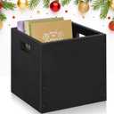 Wood Decorative Storage Cube Boxes with Handles, Rustic Black Large Storage Baskets For Shelves, Stackable Cube Containers Organizing Bins for Toy, Clothes, Books, Office, 11 x 11 x 11