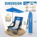 EMERIT Beach Chair with 360 Adjustable UPF 50+ Umbrella, 300 lbs Heavy Duty Capacity Low Profile Sand Chair, 7 lbs Lightweight Backpack Folding Chair for Soccer Sidelines, Concerts & Camping