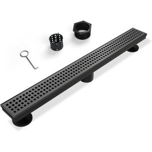 SaniteModar Linear Shower Drain, Matte Black Shower Drain 24 inch with Removable Grate, Brushed 304 Stainless Steel Shower Drain Include Hair Strainer, Adjustable Leveling Feet
