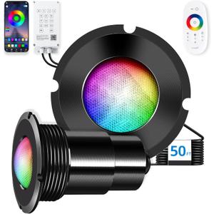 Nicheless Pool Lights, 1.5 Inch LED RGBW Multicolor Inground Pool Light and Spa Light, IP68 Waterproof, AC 120V, 50ft Cable with Controller, APP & Remote Control