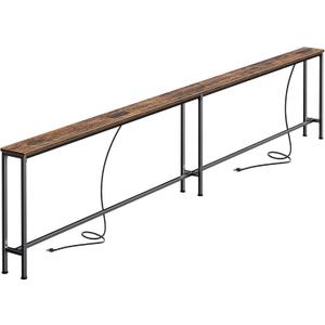 SUPERJARE 110.2 Inch Sofa Table with 2 Power Outlets and USB-C Port, 5.9 Inch Narrow Console Table with Storage, Extra-Long, for Entryway Hallway Couch Behind Sofa, Small Spaces, Rustic Brown, 5.9"D x 110.2"W x 29.7"H