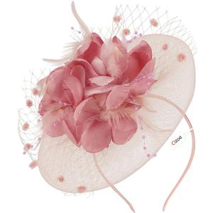 Cizoe Fascinators Hats for Womens 50s Headwear with Veil Flower Cocktail Wedding Tea Party Church Derby Hat (Purple)